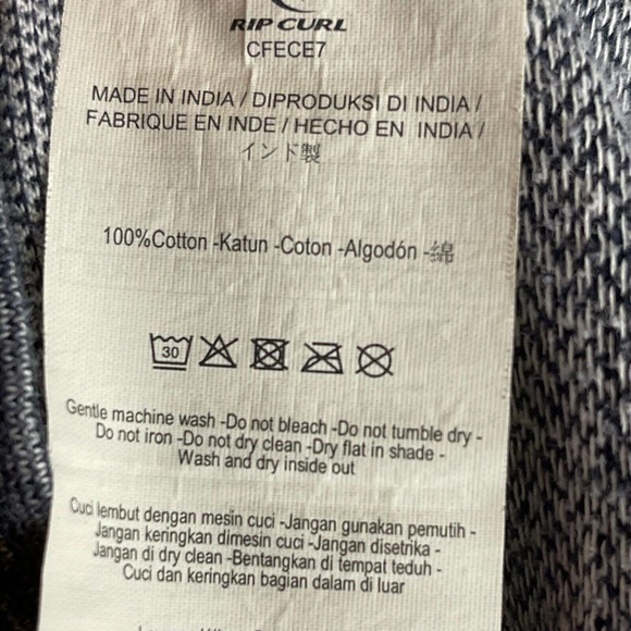 RIP CURL Long Sleeve Hoodie Sweatshirt Mens M Blue Striped‎ Pouch Pocket Relaxed - Picture 9 of 11